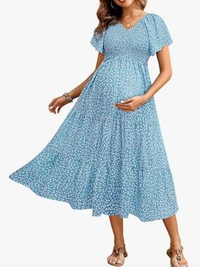 Maternity Dress for Baby Shower - 2025 Photoshoot Pregnancy Summer Midi Casual F
